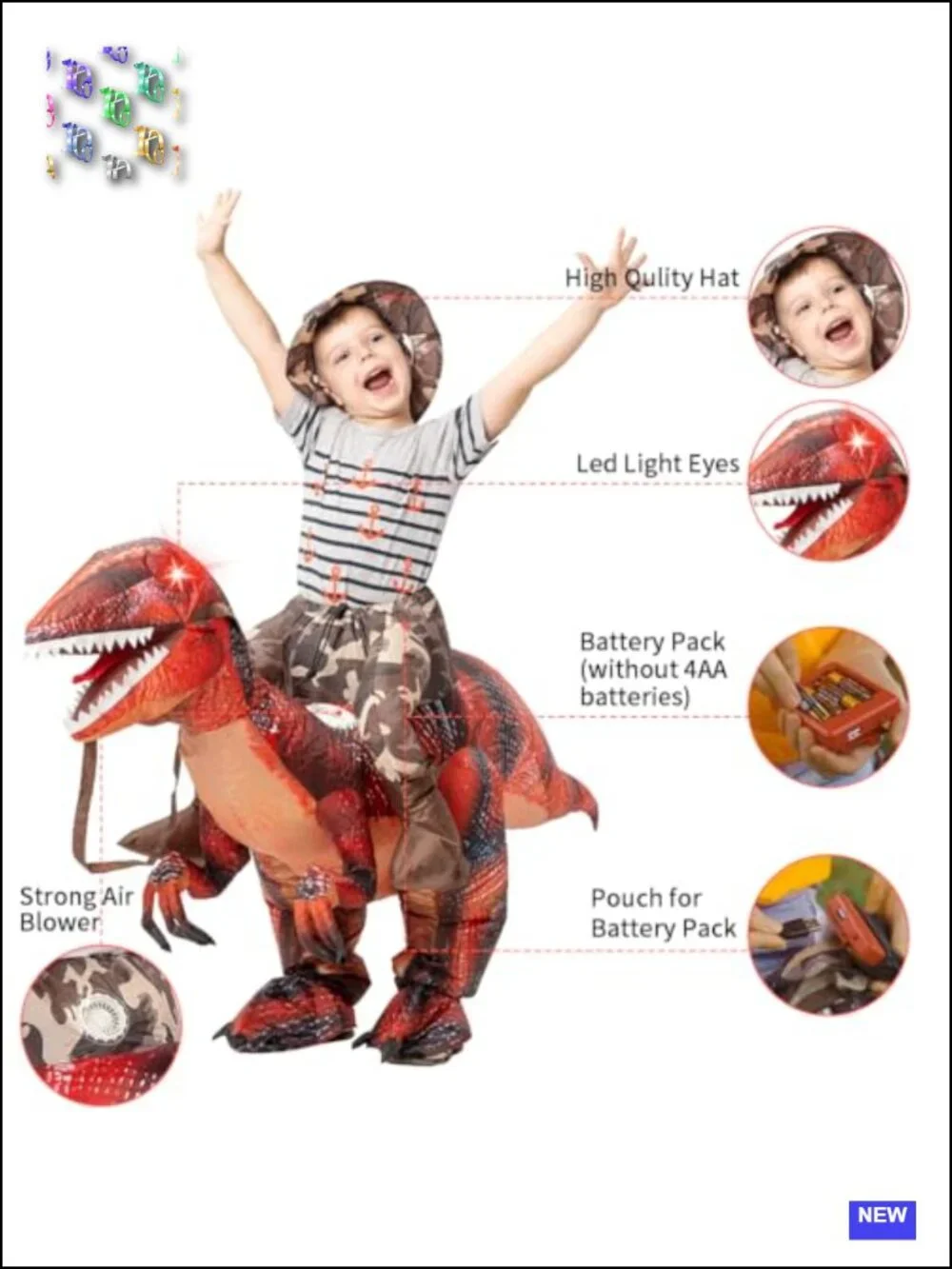 Kids Inflatable Dinosaur Costume Halloween Cosplay Blow Up T-Rex Funny Party